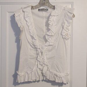 Ruffian Designer Sample White Ruffled Blouse Small 2012 2013